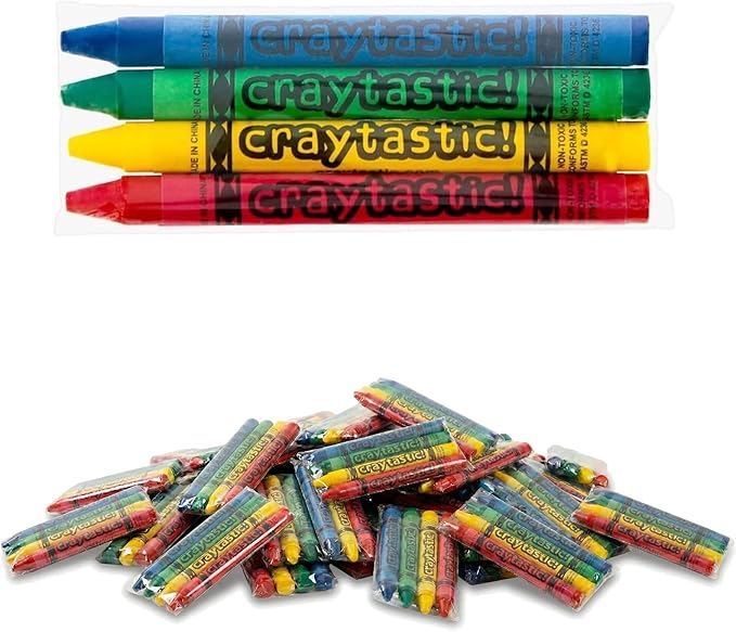 25 Bulk Crayon Packs of 4 (100 count) - Bulk Crayons for kids - Party Favors, Teachers, Party Favors, Classrooms, Restaurants - Individually Wrapped, Non-Toxic