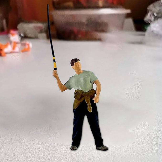 1/64 Scale Fishing Figure Tiny People Model Craft Photography Props Novelty Scene Artwork Mini Landscape Accessories Ornament, Casting Fishing Rod