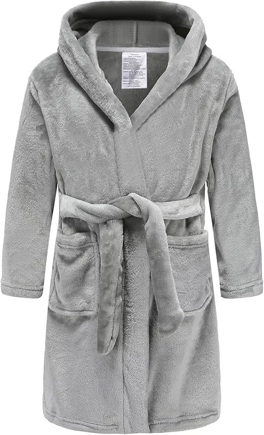 Boys Fleece Robe Hooded Toddler Soft Bathrobe Pajamas Sleepwear for Kids Girls 2-16 Years