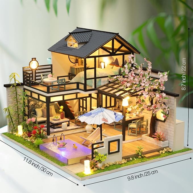 GuDoQi DIY Miniature Dollhouse Kit, Tiny House kit with Music, Miniature House Kit 1:24 Scale, Great Handmade Crafts Gift for Birthday Christmas Day, Vintage Courtyard