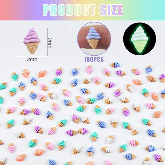 100 Pieces Colorful Tiny Ice Cream for Dollhouse Miniatures Resin Food for Crafts Mini Ice Cream for Dollhouse Mini Kitchen Micro Landscaping Decoration