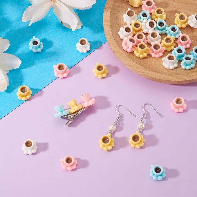 Cheriswelry 40Pcs Mini Coffee Cups Resin Coffee Mug Miniature Ornaments Dollhouse Kitchen Set Simulated Food Drink Lovely Tableware Dollhouse Accessory 12-12.5mm for Home Party Decoration