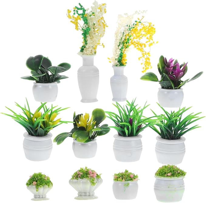 SEWACC 13pcs Miniature Potted Plants, Dollhouse Bonsai Plant Models, Tiny Fake Greenery Ornaments for Dollhouse Decor
