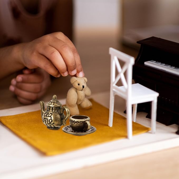 ARTIBETTER Vintage Mini Tea Cup & Tiny Tea Set for Dollhouse Accessories, Miniature Coffee Cup Set for Figurines - Girls Dollhouse Coffee Shop Kitchen Accessories for Photography Props