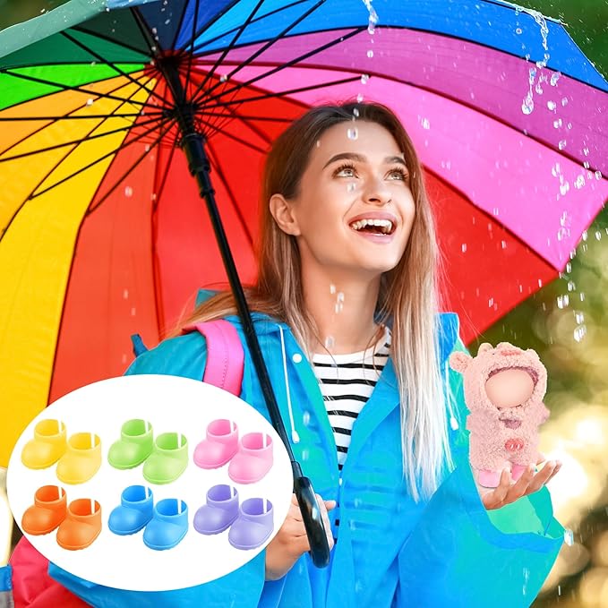 6 Pairs Cute Doll Shoes for 17cm Dolls Mini Rain Boots Fit Perfectly on 15cm/17cm Standing Sitting Series Multi Color Plastic Boots Cute Clothes Accessories (Multicolor)