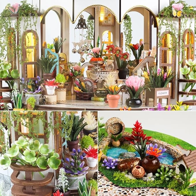 Hanging Garden DIY Miniature Dollhouse Kit, Dollhouse Kit with LED Light and Dust Cover for Birthday Christmas, Mini House Making Kit for Adults, Hobby Craft Gift for Christmas Day