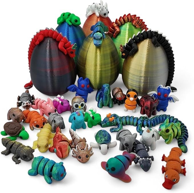 5 Pack Mystery Mini Animal Packs - 3D Printed Articulating Figurines - Unique and Fun Designs Includes Mystery Egg - Stress Relief (5 Pack)