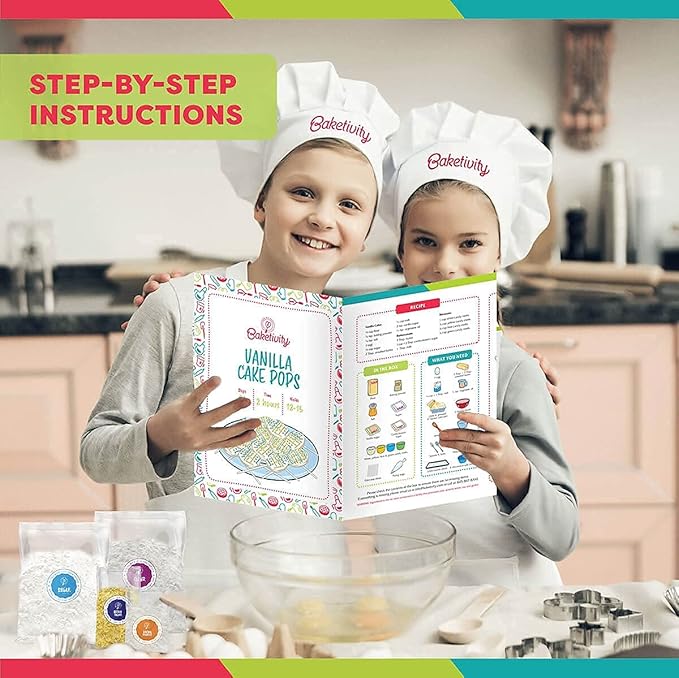 Baketivity Vanilla Cake Pops Making Kit for Kids - DIY Baking Set with Pre-Measured Ingredients - Party Supply Kit for Children Ages 6 and Up - Best Gift Idea for Boys and Girls