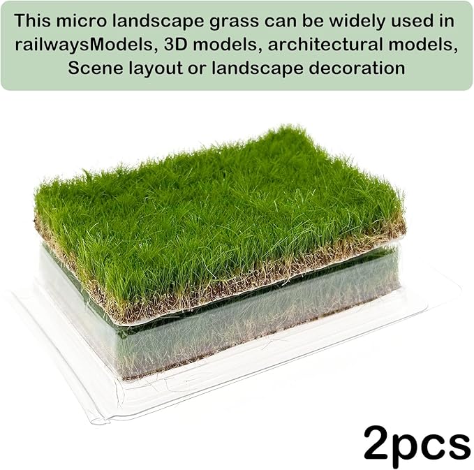 Woohome 2 PCS Static Grass Tuft Railway Artificial Grass for Train Scenery, Railway Landscape, Military Sand Table DIY, Green