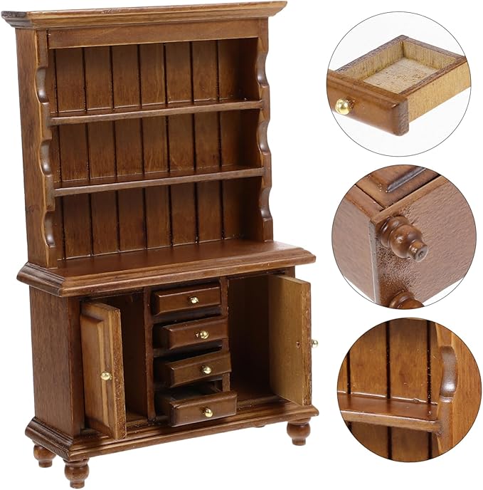 BESTonZON Mini Bookshelf for Dollhouse Scale Tiny Display Cabinet Furniture Natural Texture for Miniature Scenes and Play