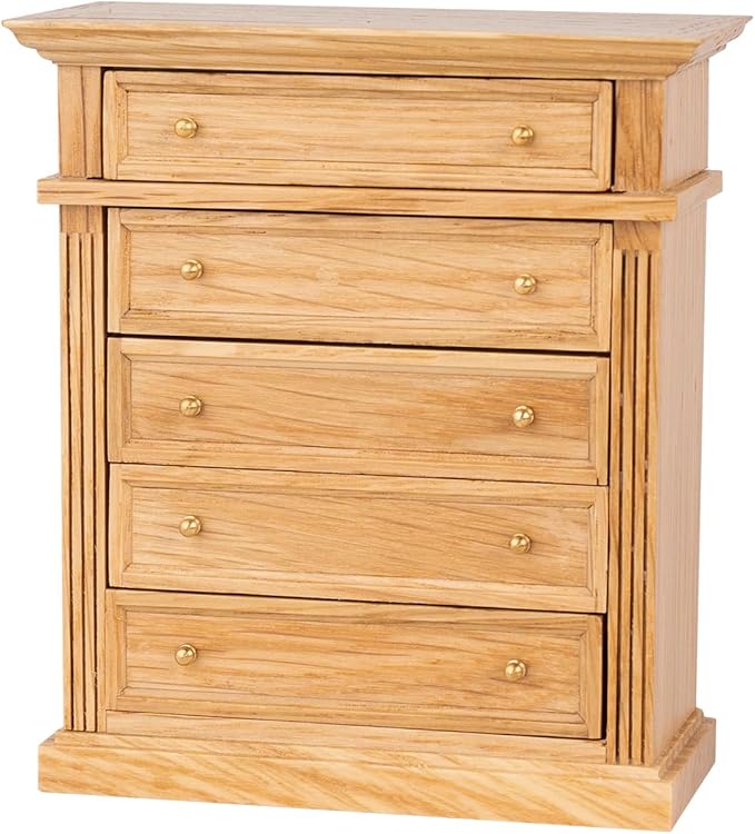 Waldosia 1:12 Scale Dollhouse Miniature Oak Dresser – 5-Drawer Wooden Chest for Bedroom, Roombox, Booknooks and Dioramas Furniture