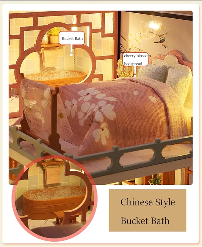 Kisoy Dollhouse Miniature with Furniture Kit, Handmade Chinese Style Loft DIY House Model for Teens Adult Gift (Yaqin Pavilion)