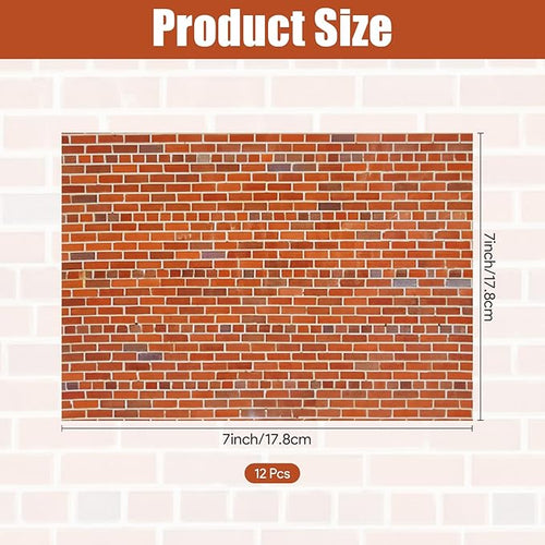 12 Pcs Dollhouse Wallpaper Miniature Dollhouse Accessories Peel and Stick Self Adhesive Miniature Wallpaper Flooring for DIY Doll House Mini Room Decoration Craft Projects 8.3" x 11.7" (Red Brick)