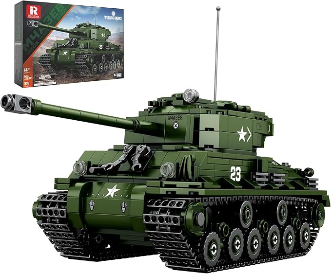 Reobrix M4A3E8 Sherman Tank Building Set,WW2 Military American Armed Tanks Building Block Set for Military Fans,World of Tanks Authorized Products 77030,Ideal Gift for Adults Boys Age 14+,836 PCS