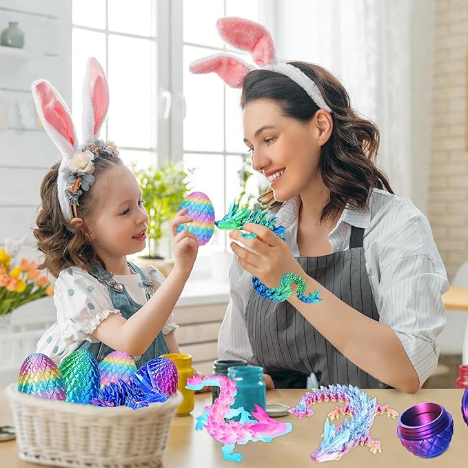 JOD® 4PCS 3D Printed Dragon Eggs with Dragon Inside – Articulated Fidget Toys, Easter Dragon Eggs, Mystery Surprise Easter Eggs for Kids, Unique 3D Printed Animals, Home Decor and Gift Set(C)
