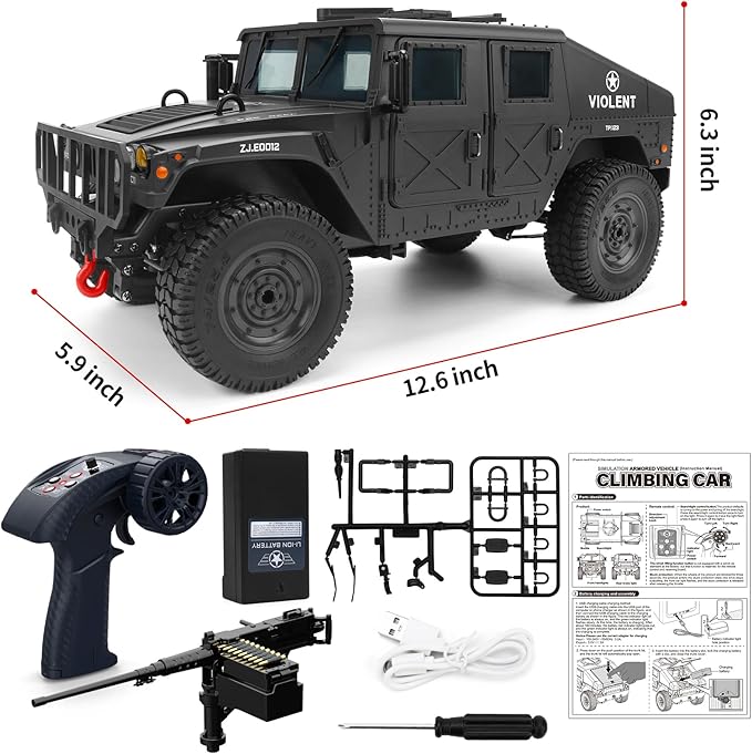1:14 Scale 4WD Off-Road Car RC Crawler Military Truck with Led Light, All-Terrain Remote Control Car RTR Hobby Toy Armored Vehicle Gift for Boys Adults