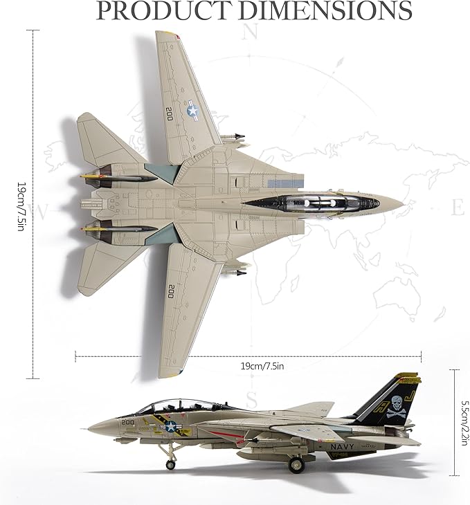 F-14 Tomcat Die-cast Airplanes-1/100 Scale Jolly Rogers Tail Metal Aircraft Model for Collector, Aviation Enthusiast-Premium Collectiable with Display Stand