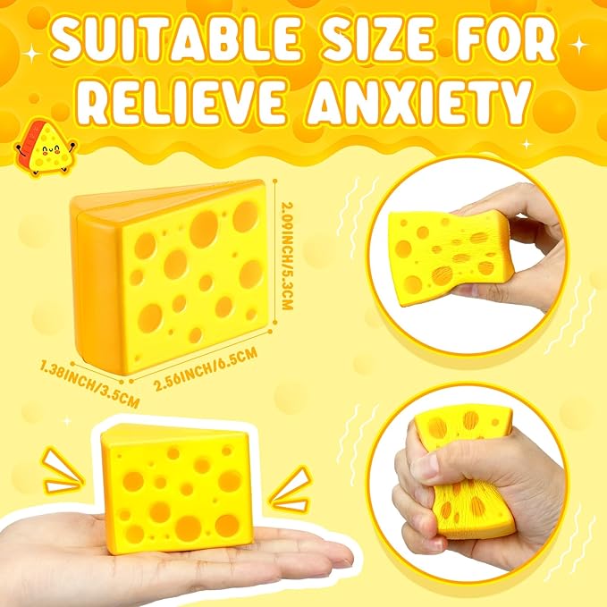 Libima 24 Pcs Cheese Stress Toys Bulk Fake Cheese Party Favors Foam Squeeze Stretchy Food Stress Ball Miniature Block for Kids Adults Anxiety Relief Fidget Toys Dollhouse Kitchen DIY Decor