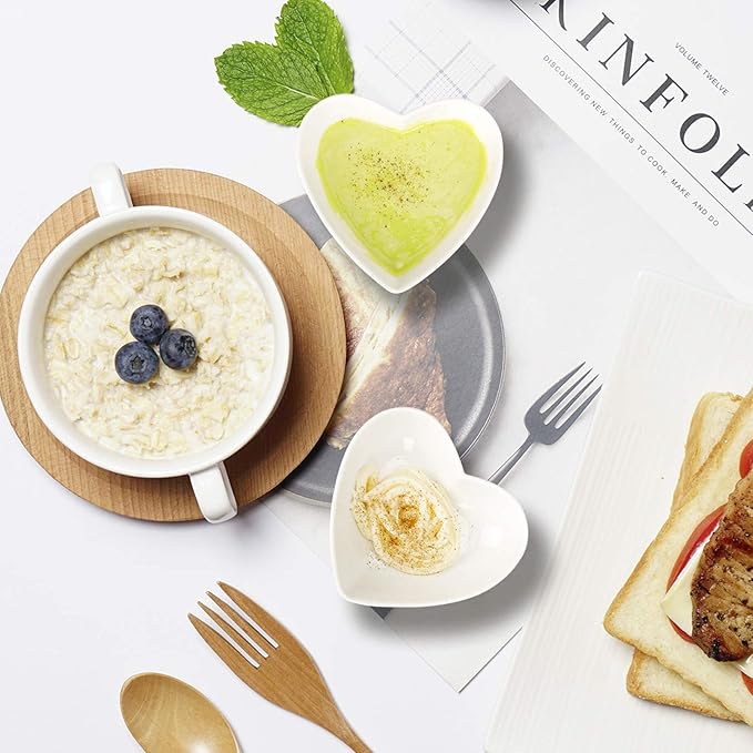 5pcs Dipping Bowls Set Heart Bowl Porcelain Soy Sauce Dish Mini Side Seasoning Dish for Jam, Appetizers, Dessert and Other Party Serving Bowls Set