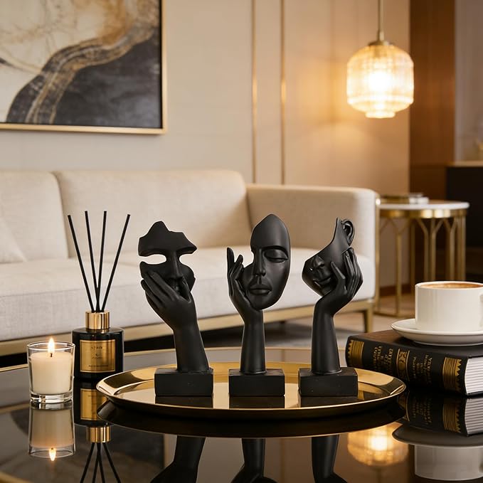 oliruim 3 Pcs Thinker Small Statue Set - Black Art Abstract Home Accent Figurines for Decor Bedroom, Shelves, Living Room Coffee Table, Office Desktop (3 Pcs Black, 6")