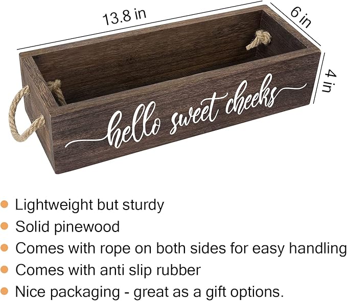 PZJIEAN 2 Sides Brown Funny Sayings Toilet Paper Bathroom Decor Box with Handle, Farmhouse Bathroom Decor Box for Toilet Paper