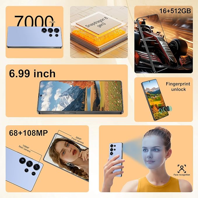 OEJBK I25 Ultra: Powerhouse 16GB/512GB, 2-Day 7000mAh Battery, Huge 6.99" Android 14 Phone w/Built-in Stylus - Your All-in-One Device The Superior Choice (Titanium Blue)