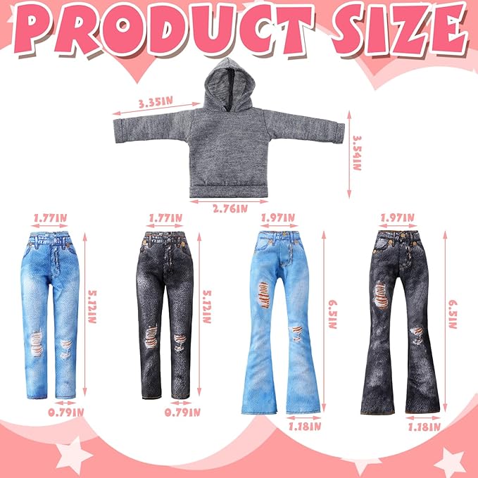 Bencailor 8 Pieces Winter Doll Clothes Girl Accessories Cotton Christmas Sweaters Denim Pants Regular Outfit Clothing(Black,White,Grey,Pink,11.5 Inch Doll)