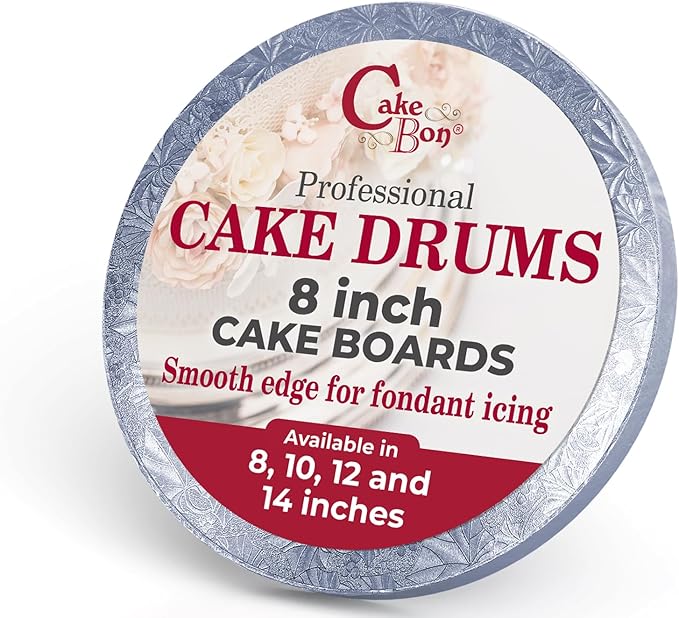 Cakebon Round Cake Boards - Sturdy 1/2 Inch Thick Drums - 8 Inch Professional Smooth Straight Edges Silver 1-Pack