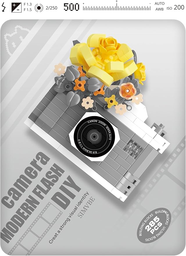 Gray Rose Cute Flower Camera Series Mini Building Toy Bricks Micro Blocks Kit Miniature Toys Ideal for Home Decor Desktop
