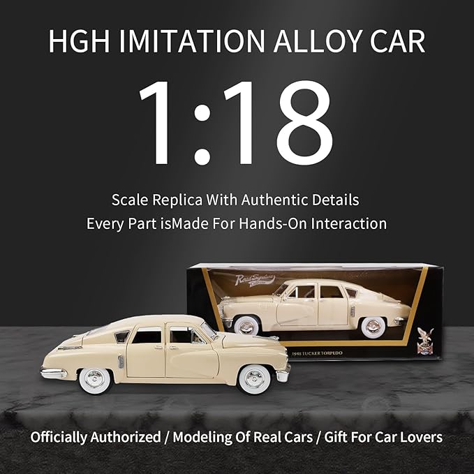 1948 Tucker Torpedo 1:18 Diecast Model Car - Cyclops Classic with Opening Doors, Steering Linkage | Premium Gift Box, Man Cave Decor | Ages 14+, Ivory Yellow