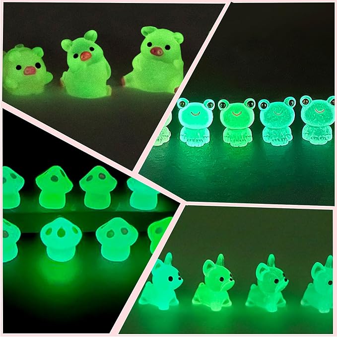 LIINWNIRS 167 Pcs Luminous Mini Resin Animals Kit Accessories Variety Pack Glow Animal Figurines Resin Mini Garden Decor for Garden Micro Landscape Aquarium Potted Dollhouse Decor