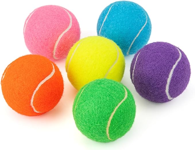 PHOEPET 6-Pack Tennis Balls for Beginner Training Practice- Bulk Dog Balls for Fetch Chew Toys(Mix Colors)