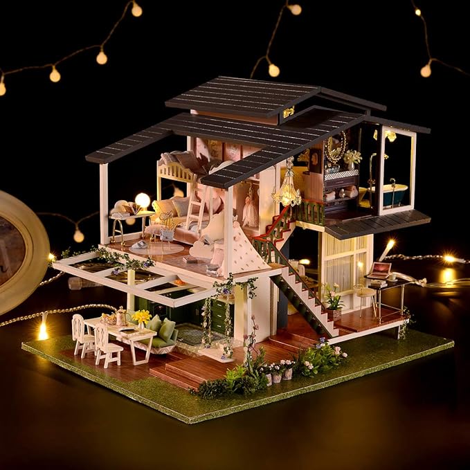 GuDoQi DIY Miniature Dollhouse Kit, Tiny House kit with Music, Miniature House Kit 1:24 Scale Monet Garden, Great Handmade Crafts Gift for Birthday Christmas Day