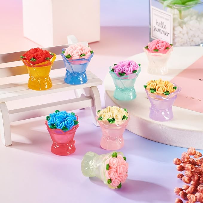 BB Beadthoven Beathoven 8Pcs Glow in The Dark Rose Flowers Ornaments Assorted Colors Luminous Resin Miniature Flowers Figurines for Dollhouse Fairy Garden Landscape Dollhouse Car Decorations