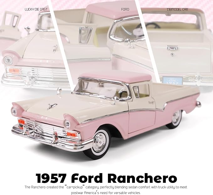 1957 Ford Ranchero 1:18 Diecast Model Officially Licensed Alloy Collection Car w/Working Doors & Hood, Classic Pickup for Kids Men and Teens Dad 14+ Year