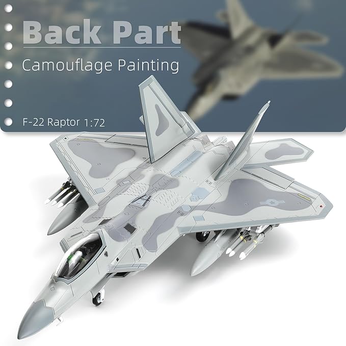 F22 Raptor 1/72 Diecast Metal Aircraft Model Kit USAF Fighter Jet Alloy Airplane Model with Stand for Adult Military Enthusiasts Collections or Creative Gifts (AK 90FS)