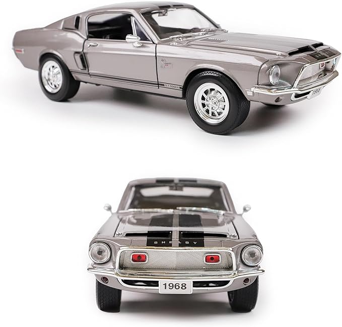 Shelby 1968 GT-500KR 1:18 Diecast Model Car - King of The Road, Opening Doors, Steering Linkage | Premium Gift Box, Man Cave Decor | Ages 14+,Gray