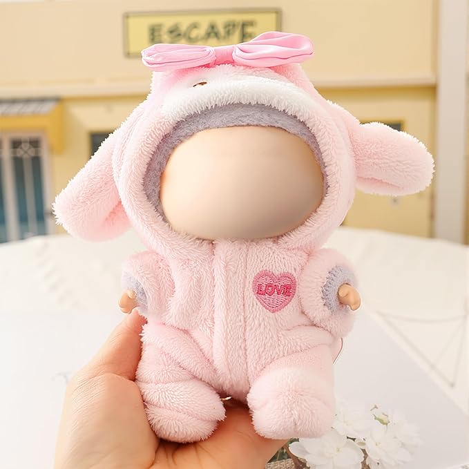 Clothes for LABUBU Doll (NO Doll), Pink Bunny Plush Jumpsuit Accessories for LABUBU 17cm Dolls, Premium Fashion Outfit for LABUBU - Cute Clothes for Dress up Unique Style