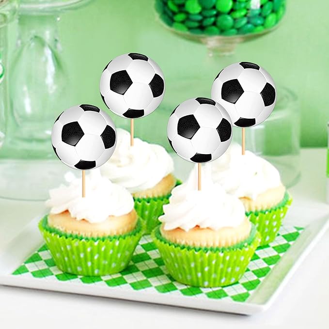 Ercadio 24 Pack Double Sided Soccer Cupcake Toppers Sports Soccer Cupcake Picks Soccer Birthday Cake Decorations Baby Shower Soccer Sports Theme Party Cake Decoration