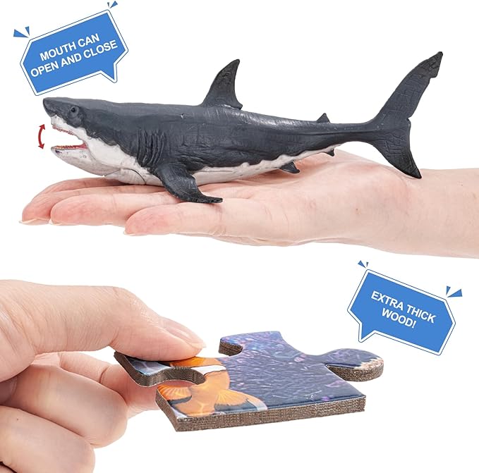 14PCS Realistic Ocean Sea Animals Coral Toys with 20" Floor Puzzles for Kids, Kids Ocean Animals Toys Including Shark,Octopus,Starfish,Sea Turtle for Toddler Boys Girls, Birthday Gifts