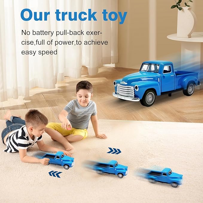 2Pcs Little Blue/Red Truck Toy for Toddlers 2 3 4 5 6 7 8 Year Old Boys Girls,1:32 Alloy Toddlers Car Toy Driveable,Car Door Can Open,Toy Trucks for Kids Easter Christmas Birthday Gifts