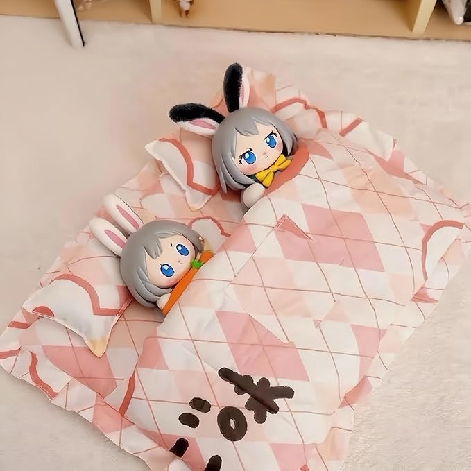 Double Sleeping Bed for 17cm (6.7in) Dolls - Cute Anime Theme, Perfect for Dollhouse Furniture Accessories - Ideal Gift for Doll Collectors