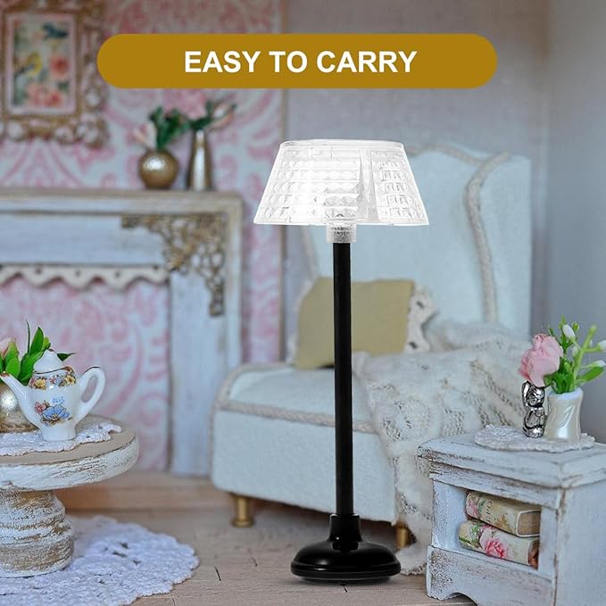 SOIMISS Dollhouse Miniature Floor Lamp - Realistic 1:12 Scale Mini Standing Light for Dollhouse Furniture Decor - Grid Design Small Bedside Lamp for Micro Landscape, DIY Living Room & Bedroom Scenes
