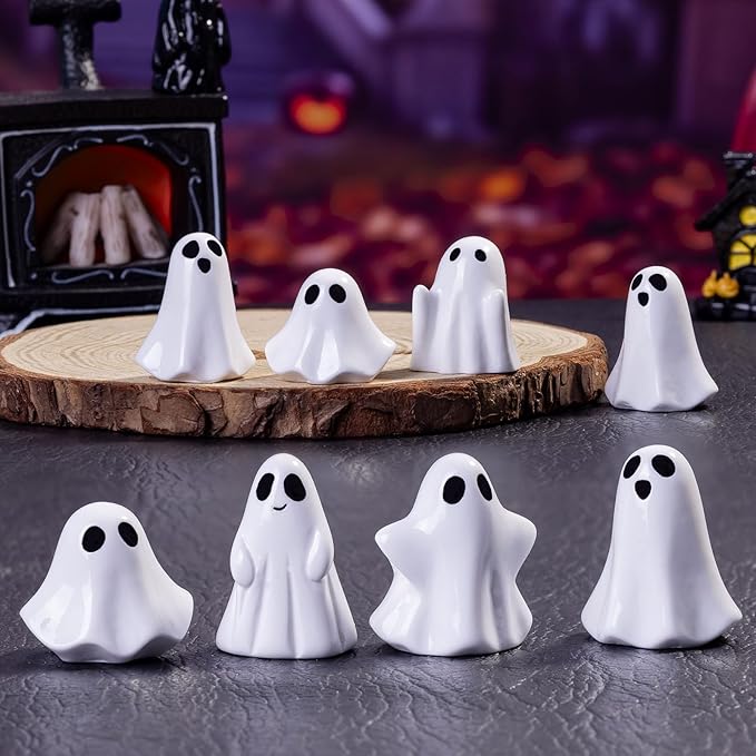 50Pcs Mini Resin Ghost Figurines,Cute Halloween Decorations,Tiny Ghosts for Vase Filler,Tiered Tray,Table Centerpiece & Party Favors (Miniature Home Decor) (50Pc Resin Ghost)