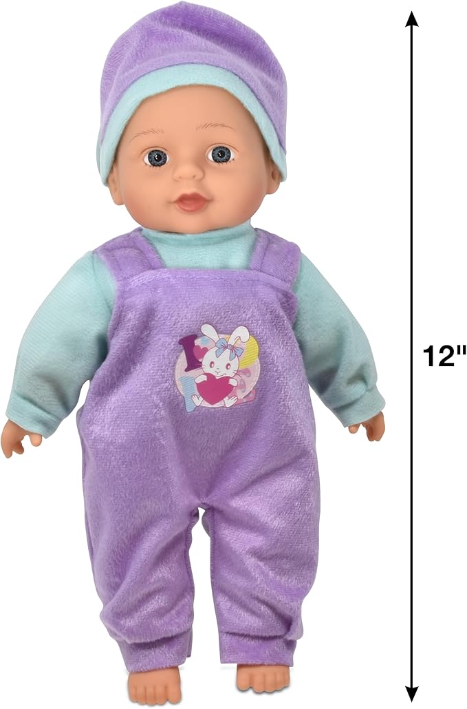 12 Inch Interactive Talking Baby Doll with Bassinet Carrier Bed & Accessories, Doll That Cries Laughs Talks with Pacifier Magic Disappearing Bottle & Take Along Bed with Blanket & Pillow