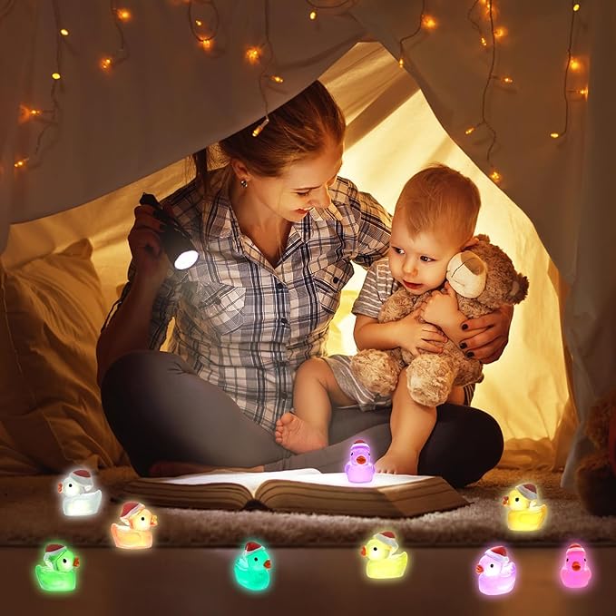 160Pcs Luminous Mini Christmas Resin Duck Miniature Glow in The Dark Ducks Christmas Decor Aquarium Ornament Dollhouse Decoration DIY Slime Kit Birthday Party Hide and Seek Prank(16 Colors)