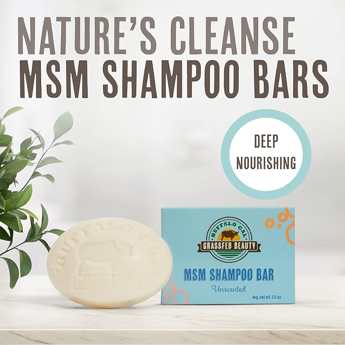 BUFFALO GAL MSM + Tallow Shampoo Bar – Hair Growth Solid Shampoo for Soft, Healthy Hair – pH Balanced, Sulfate-Free, Silicone-Free, Plastic-Free – Unscented