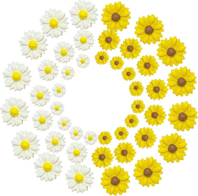 120PCS Resin Daisy Flower for Crafts Dollhouse Miniatures Resin Mini Things Tiny Daisy Flowers for Fairy Garden Dollhouse Micro Landscaping Decoration 3size (Daisy Flowers)
