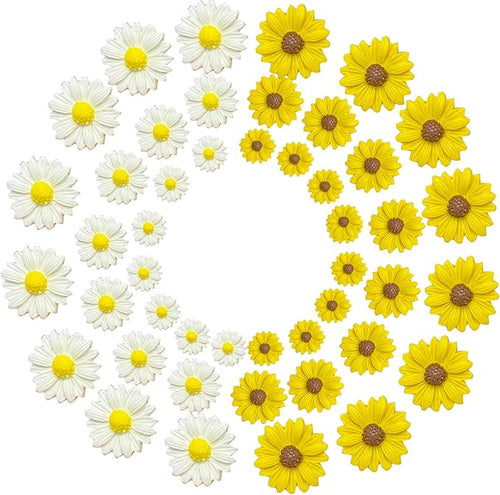 120PCS Resin Daisy Flower for Crafts Dollhouse Miniatures Resin Mini Things Tiny Daisy Flowers for Fairy Garden Dollhouse Micro Landscaping Decoration 3size (Daisy Flowers)