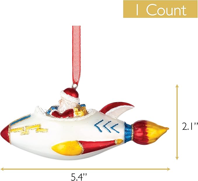 Every Day is Christmas Glass Blown Ornaments Cute Hand Made Figurines Tree Decoration, Rocket Santa